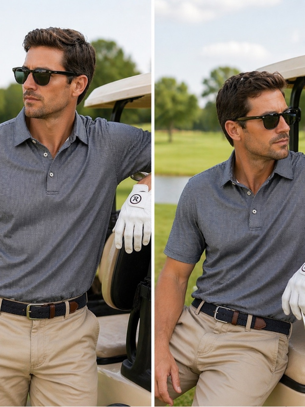 Men's Short-Sleeve Heathered Polo Shirt in Charcoal - Picture 2 of 6